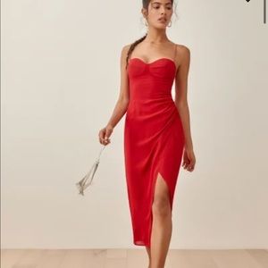 Reformation Kourtney Red Strappy Dress with Slit